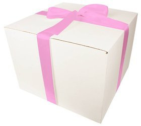 WHITE CARDBOARD BOX - with pink ribbon - 40x40x30cm