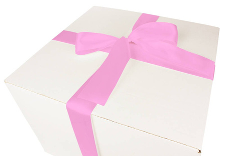 WHITE CARDBOARD BOX - with pink ribbon - 40x40x30cm