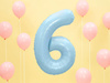 Foil balloon - Number "6" - Light blue - 86cm 