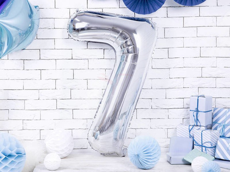 Foil balloon - Number "7" - Silver - 86 cm