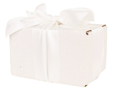 WHITE CARDBOARD BOX - with light cream ribbon - 13x10x8cm