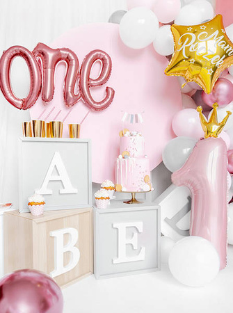  Foil balloon Numeral "1" in crown - 37x100cm - Bright pink 