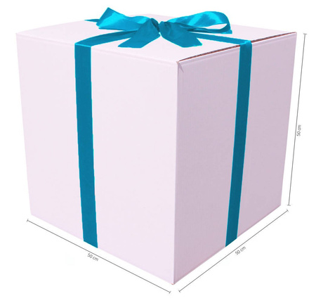 WHITE CARDBOARD BOX - with blue ribbon - 50x50x50cm