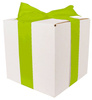 WHITE CARDBOARD BOX - with green ribbon - 20x20x20cm