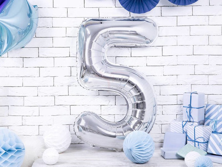 Foil balloon - Number "5" - Silver - 86 cm