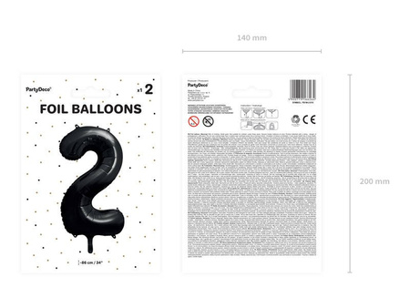 Foil balloon - Number "2" - Black - 86 cm