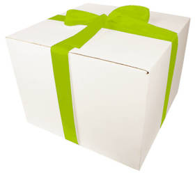 WHITE CARDBOARD BOX - with green ribbon - 40x40x30cm