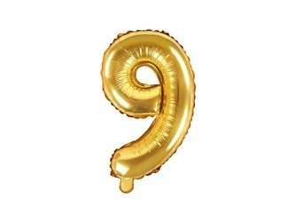 Foil balloon - Number "9" - Gold - 35 cm