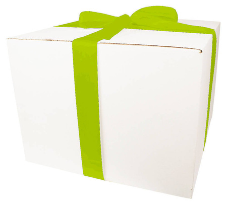 WHITE CARDBOARD BOX - with green ribbon - 40x40x30cm