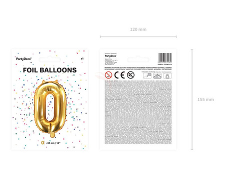 Foil balloon - Number "0" - Gold - 35 cm 