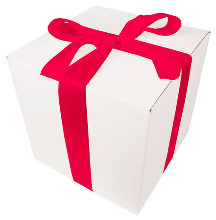 WHITE CARDBOARD BOX - with dark pink ribbon - 30x30x30cm