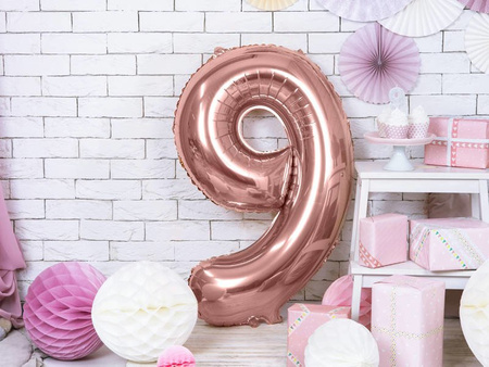 Foil balloon - Number "9" - Pink gold - 86 cm