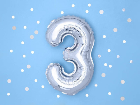 Foil balloon - Number "3" - Silver - 35 cm 