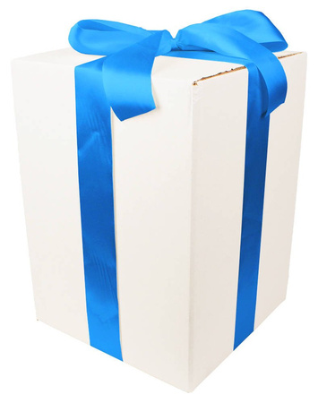 WHITE CARDBOARD BOX - with blue ribbon - 35x25x25cm