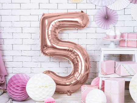 Foil balloon - Number "5" - Pink gold - 86 cm