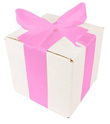 WHITE CARDBOARD BOX - with pink ribbon - 15x15x15cm