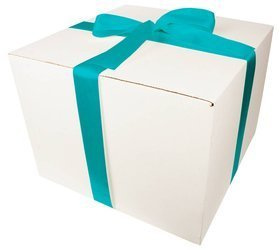 WHITE CARDBOARD BOX - with turquoise ribbon - 40x40x30cm