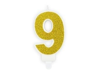 Birthday candle - Number 9 - Gold - 7 cm