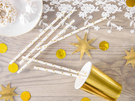 Paper straws - White with gold stars - 19.5 cm - 10 pieces