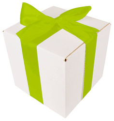 WHITE CARDBOARD BOX - with green ribbon - 20x20x20cm