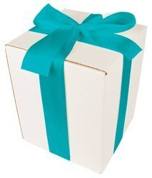 WHITE CARDBOARD BOX - with turquoise ribbon - 20x20x25cm