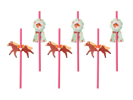 Paper straws - Horses - 19.5cm - mix - 6 pcs.