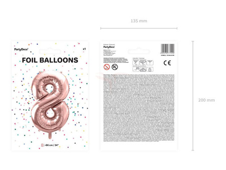 Foil balloon - Number "8" - Pink gold - 86 cm