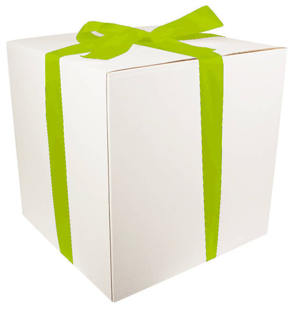 WHITE CARDBOARD BOX - with green ribbon - 40x40x40cm