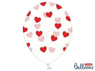 Strong 30cm Balloons - Crystal Clear - Red Hearts - 50 pieces