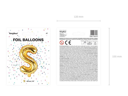 Foil balloon - Letter "S" - Gold - 35 cm