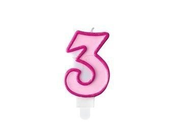 Birthday candle - Number 3 - Pink - 7 cm