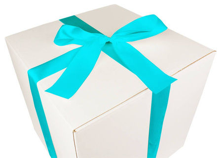 WHITE CARDBOARD BOX - with blue ribbon - 40x40x40cm