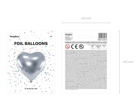 Foil balloon - Heart - Silver - 61 cm