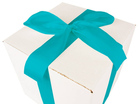 WHITE CARDBOARD BOX - with turquoise ribbon - 25x25x25cm