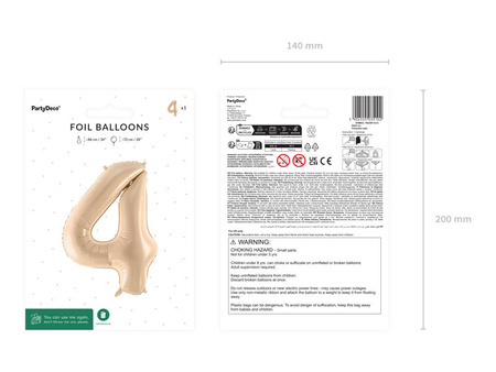 Foil balloon - Number 4 - beige - 72 cm