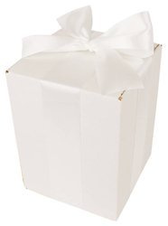 WHITE CARDBOARD BOX - with light cream ribbon - 15x15x20cm