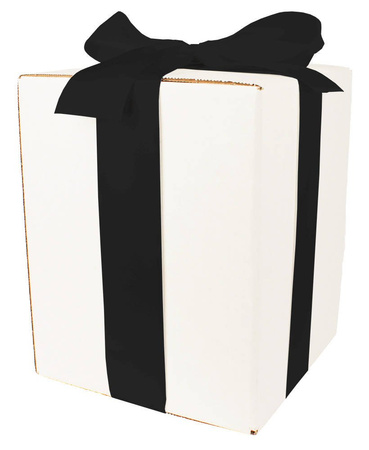 WHITE CARDBOARD BOX - with black ribbon - 20x20x25cm