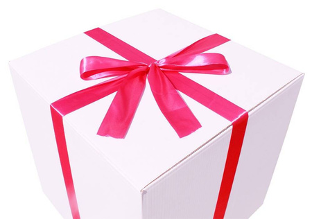 WHITE CARDBOARD BOX - with dark pink ribbon - 50x50x50cm