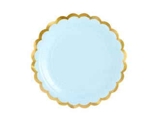 Plates - light blue with gold edges - 18 cm - 6 pcs