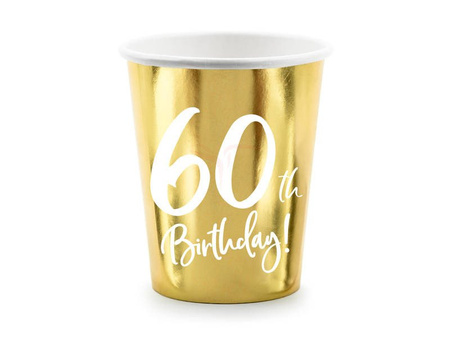 Paper cups - 60th Birthday! - Gold - 220ml - 6 pieces