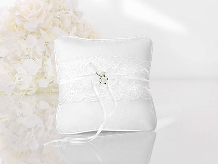 Wedding ring pillow - Lace - White ribbon - 16 x 16 cm