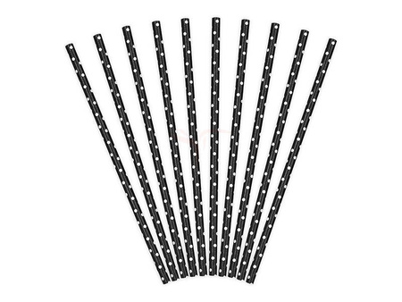 Paper straws - Black with white dots - 10 pieces