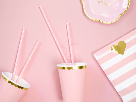 Paper straws - Bright pink with white dots - 19.5 cm - 10 pieces