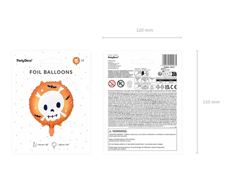 Foil balloon - Round - Skull - Orange - 45 cm