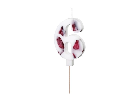 Birthday candle - Number 6 - White with flower petals - 8cm