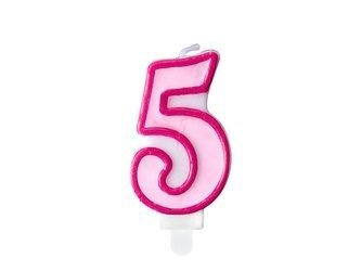 Birthday candle - Number 5 - Pink - 7 cm