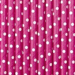 Paper straws - Dark pink with white dots - 19.5 cm - 10 pieces