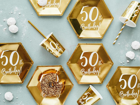 Birthday plates - 50th Birthday! - Gold - 6 pieces 