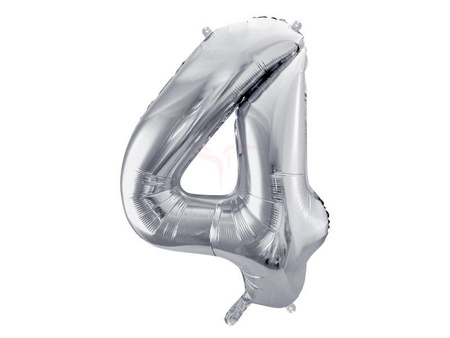 Foil balloon - Number "4" - Silver - 86 cm