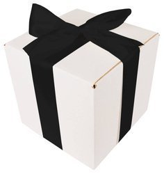 WHITE CARDBOARD BOX - with black ribbon - 20x20x20cm